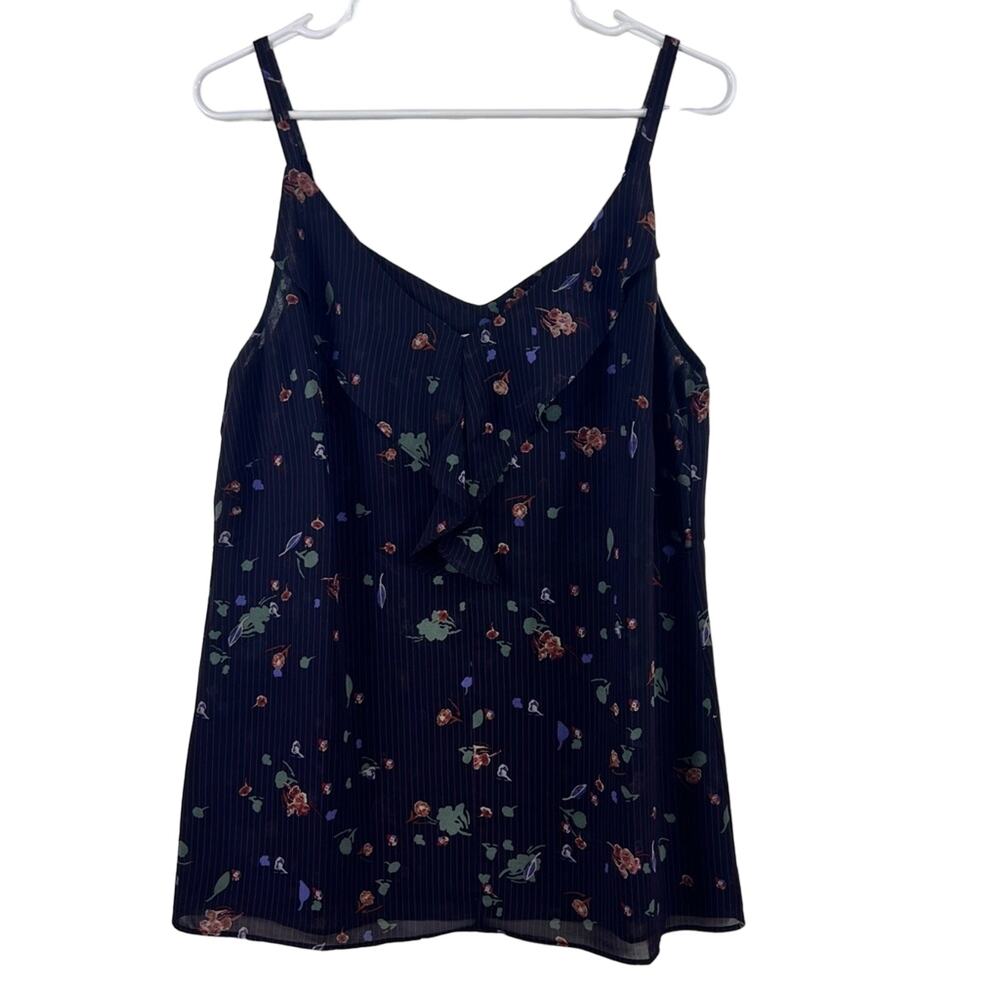 CAbi Dark Floral Cami Tank Top Small Pinstripe Ruffle Dark Romantic Summer